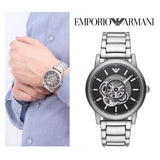 Emporio Armani Meccanico Automatic Skeleton Black Dial Silver Steel Strap Watch For Men - AR60021