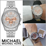 Michael Kors Lexington Chronograph Silver Dial Silver Steel Strap Watch for Men - MK8515