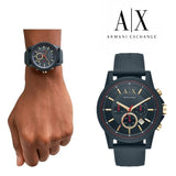 Armani Exchange Outerbanks Chronograph Blue Dial Blue Silicone Strap Watch For Men - AX1335