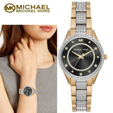 Michael Kors Lauryn Crystal Pave Black Dial Two Tone Steel Strap Watch For Women - MK4403