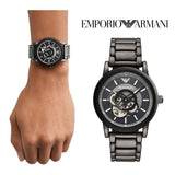 Emporio Armani Meccanico Automatic Black Dial Black Steel Strap Watch For Men - AR60010