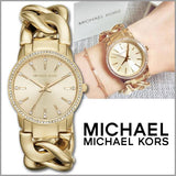 Michael Kors Nini Three Hand Gold Dial Gold Steel Strap Watch For Women - MK3235