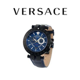 Versace V Race Chronograph Quartz Blue Dial Blue Leather Strap Watch For Men - VEBV00419