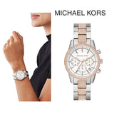 Michael Kors Ritz Chronograph White Dial Two Tone Steel Strap Watch For Women - MK6651