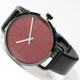 Calvin Klein Even Maroon Dial Black Leather Strap Watch for Men - K7B214CP