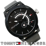 Tommy Hilfiger Denim Quartz Black Dial Black Leather Strap Watch for Men - 1791479