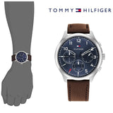 Tommy Hilfiger Asher Chrongraph Blue Dial Brown Leather Strap Watch For Men - 1791855