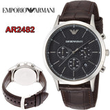 Emporio Armani Renato Chronograph Black Dial Brown Leather Strap Watch For Men - AR2482