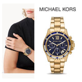 Michael Kors Everest Chronograph Blue Dial Gold Steel Strap Watch For Women - MK6971