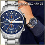 Armani Exchange Hampton Chronograph Blue Dial Silver Steel Strap Watch For Men - AX2155