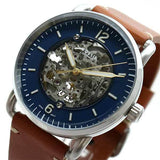 Fossil Commuter Automatic Skeleton Blue Dial Brown Leather Strap Watch for Men - ME3159