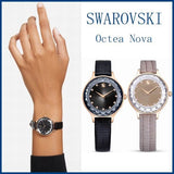 Swarovski Octea Nova Beige Dial Grey Leather Strap Watch for Women - 5649999