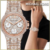 Michael Kors Camille Multifunction Crystals Rose Gold Dial Rose Gold Steel Strap Watch For Women - MK6997