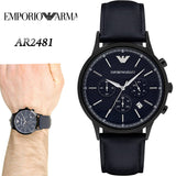 Emporio Armani Renato Chronograph Quartz Blue Dial Blue Leather Strap Watch For Men - AR2481