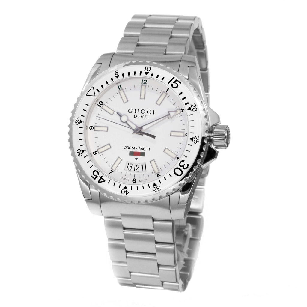Gucci Dive Quartz White Dial Silver Steel Strap Watch for Men