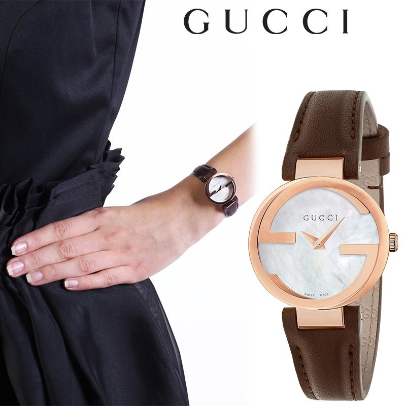 Gucci G Interlocking Mother of Pearl Dial Brown Leather  display picture 3