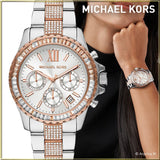 Michael Kors Everest Chronograph Silver Dial Two Tone Steel Strap Watch For Women - MK6975