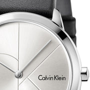 Calvin Klein Minimal Silver Dial Black Leather Strap Watch for Men - K3M221CY