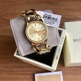 Michael Kors Nini Three Hand Gold Dial Gold Steel Strap Watch For Women - MK3235