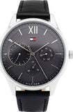 Tommy Hilfiger Damon Multifunction Black Dial Black Leather Strap Watch for Men - 1791417