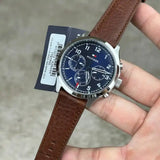 Tommy Hilfiger Asher Chrongraph Blue Dial Brown Leather Strap Watch For Men - 1791855