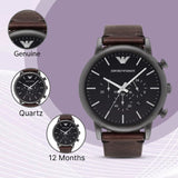 Emporio Armani Classic Chronograph Black Dial Brown Leather Strap Watch For Men - AR1919