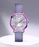 Guess Dahlia Analog Silver Dial Purple Leather Strap Watch For Women - GW0529L4