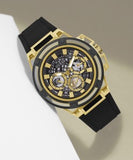 Guess Matrix Multifunction Gold Dial Black Rubber Strap Watch For Men - GW0423G2