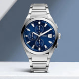 Fossil Everett Chronograph Blue Dial Silver Steel Strap Watch for Men - FS5795