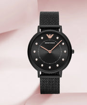 Emporio Armani Kappa Black Dial Black Mesh Strap Watch for Women - AR11252