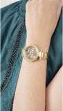 Guess Solstice Diamonds Gold Dial Gold Steel Strap Watch for Women - GW0403L2