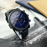 Emporio Armani Luigi Analog Blue Dial Black Leather Strap Watch For Men - AR11351