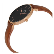 Daniel Wellington Classic Petite Durham Black Dial Brown Leather Strap Watch For Women - DW00100166