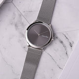 Calvin Klein Minimal Grey Dial Silver Mesh Bracelet Watch for Women - K3M221Y3