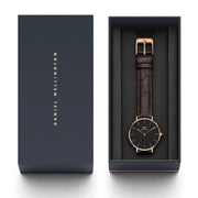 Daniel Wellington Classic Petite York Black Dial Brown Leather Strap Watch For Women - DW00100170