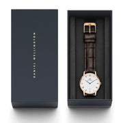 Daniel Wellington Dapper York White Dial Brown Leather Strap Watch For Women - DW00100093