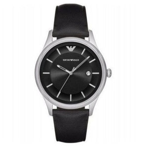Emporio Armani Lambda Classic Quartz Black Dial Black Leather Strap Watch For Men - AR11020