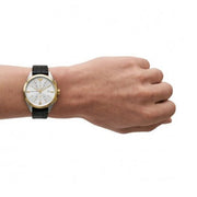 Emporio Armani Claudio Chronograph Silver Dial Black Leather Strap Watch For Men - AR11498
