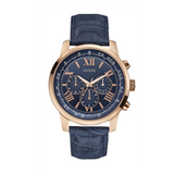 Guess Horizon Chronograph Blue Dial Blue Leather Strap Watch For Men - W0380G5