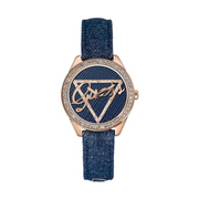Guess Little Flirt Quartz Blue Dial Blue Leather Strap Watch For Women - W0456L6