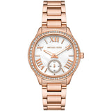 Michael Kors Sage Three-Hand Mother of Pearl White Dial Rose Gold Steel Strap Watch for Women - MK4806