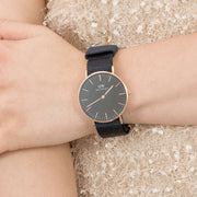 Daniel Wellington Classic Cornwall Black Dial Black NATO Strap Watch For Women - DW00100150