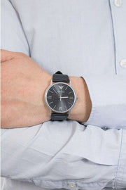 Emporio Armani Kappa Analog Quartz Black Dial Black Leather Strap Watch For Men - AR11013