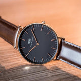 Daniel Wellington Classic Bristol Black Dial Brown Leather Strap Watch for Men - DW00100137