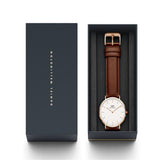 Daniel Wellington Classic St Mawes White Dial Brown Leather Strap Watch For Men - DW00100006