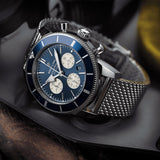 Breitling Superocean Heritage B01 Chronograph 44 Blue Dial Silver Mesh Bracelet Watch for Men - AB0162161C1A1