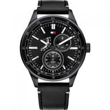 Tommy Hilfiger Austin Black Dial Black Leather Strap Watch for Men - 1791638