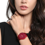 Michael Kors Slim Runway Red Dial Red Steel Strap Watch For Women - MK3895