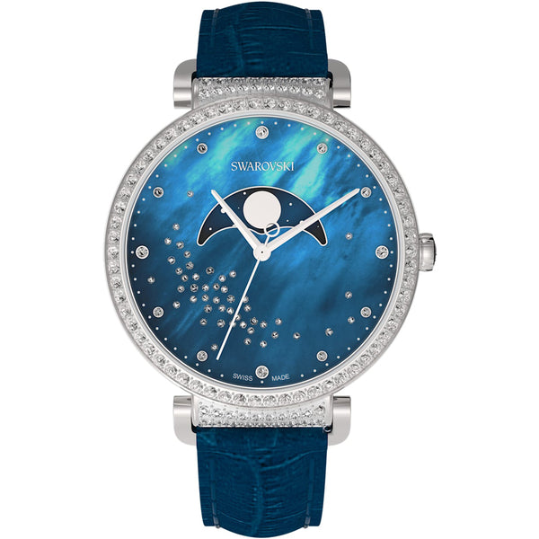 Swarovski Passage Moon Phase Blue Dial Blue Leather Strap Watch for Women -  5613320