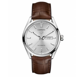 Tag Heuer Carrera Day Date Silver Dial Brown Leather Strap Watch for Men - WBN2011.FC6484